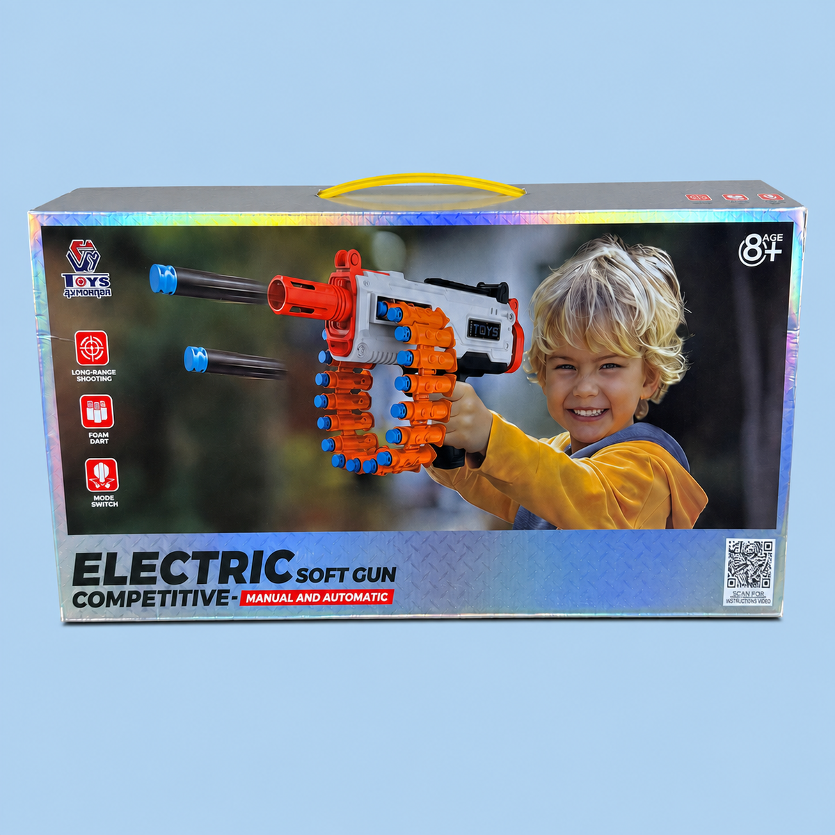 Electric Soft Bullet Toy Blaster with Foam Darts and Dart Belt – Manual & Automatic Modes, Ages 8+
