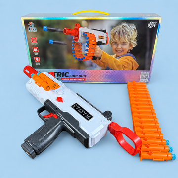 Electric Soft Bullet Toy Blaster with Foam Darts and Dart Belt – Manual & Automatic Modes, Ages 8+