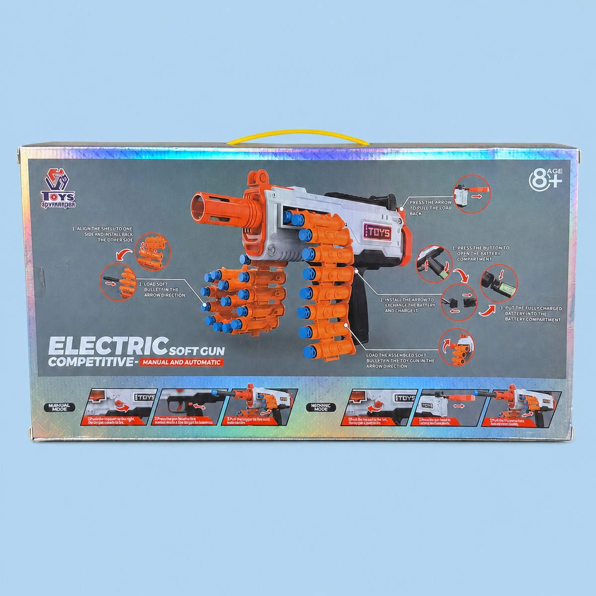Electric Soft Bullet Toy Blaster with Foam Darts and Dart Belt – Manual & Automatic Modes, Ages 8+