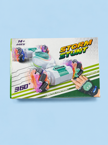 360° Remote Control Stunt Car with Watch Controller, Lights & Omni Wheels – Rechargeable RC Toy, Ages 14+
