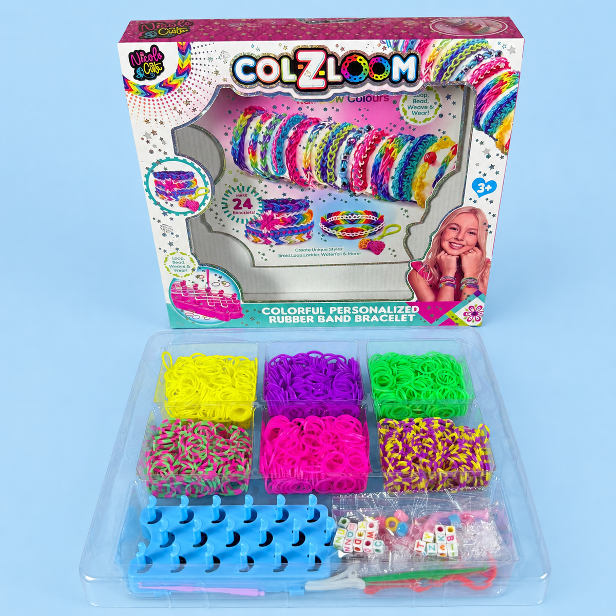 Rainbow Rubber Band Bracelet Making Kit for Kids – DIY Loom Bands Craft Set, Makes 24 Bracelets