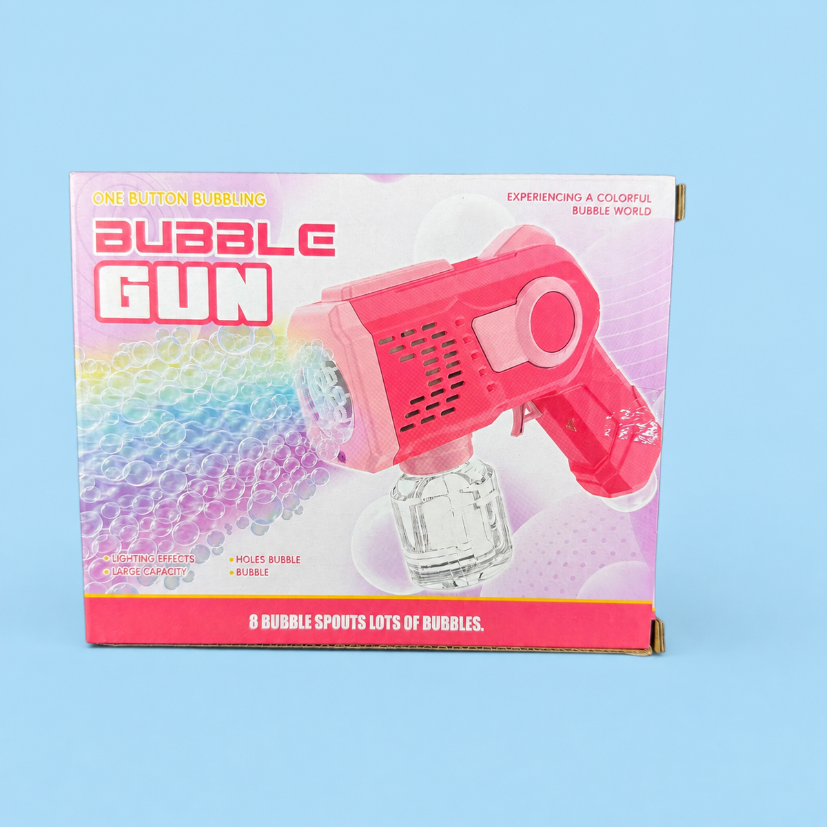 Bubble Gun Toy for Kids – One Button 8-Hole Automatic Bubble Blaster with LED Lights