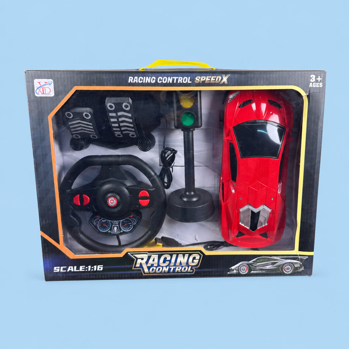 Remote Control Racing Car with Steering Wheel, Foot Pedals & Musical Traffic Light – Kids Driving Toy, Ages 3+
